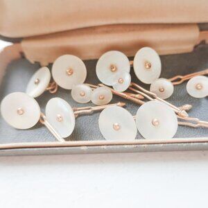 Krementz Art Deco 14k Gold Plated  White Cufflinks and studs Complete set